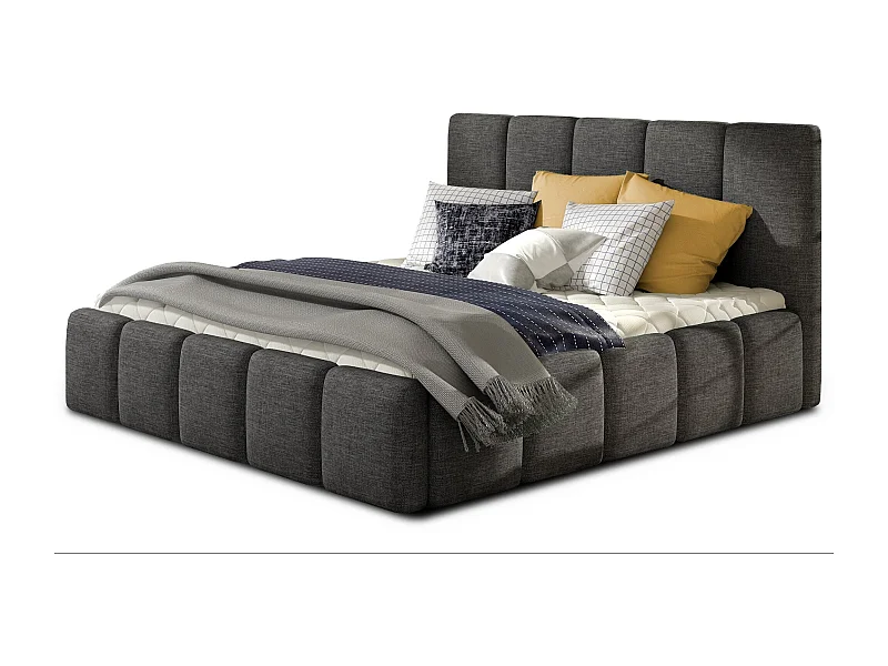 Lit moderne capitonné tissu Vika-Couleur Anthracite.-160x200-Version avec sommier
