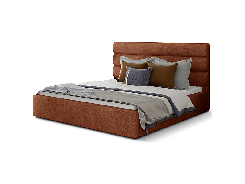 Lit design tissu rouge brique avec coffre de rangement Klarina - 4 tailles-180x200