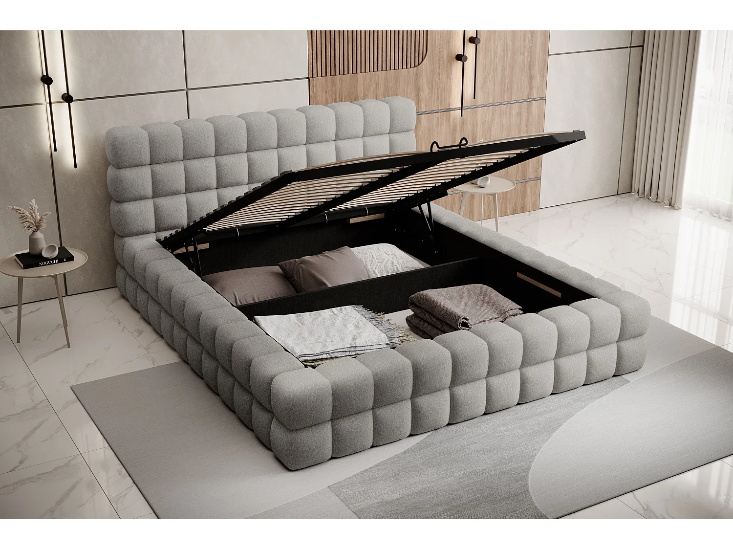 Letto con contenitore con base Cloud grigio 180x200