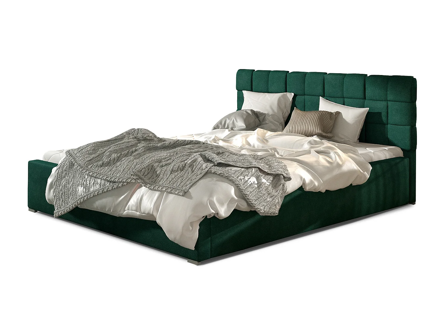 Lit avec coffre de rangement 160x200 capitonné velours vert Kandy