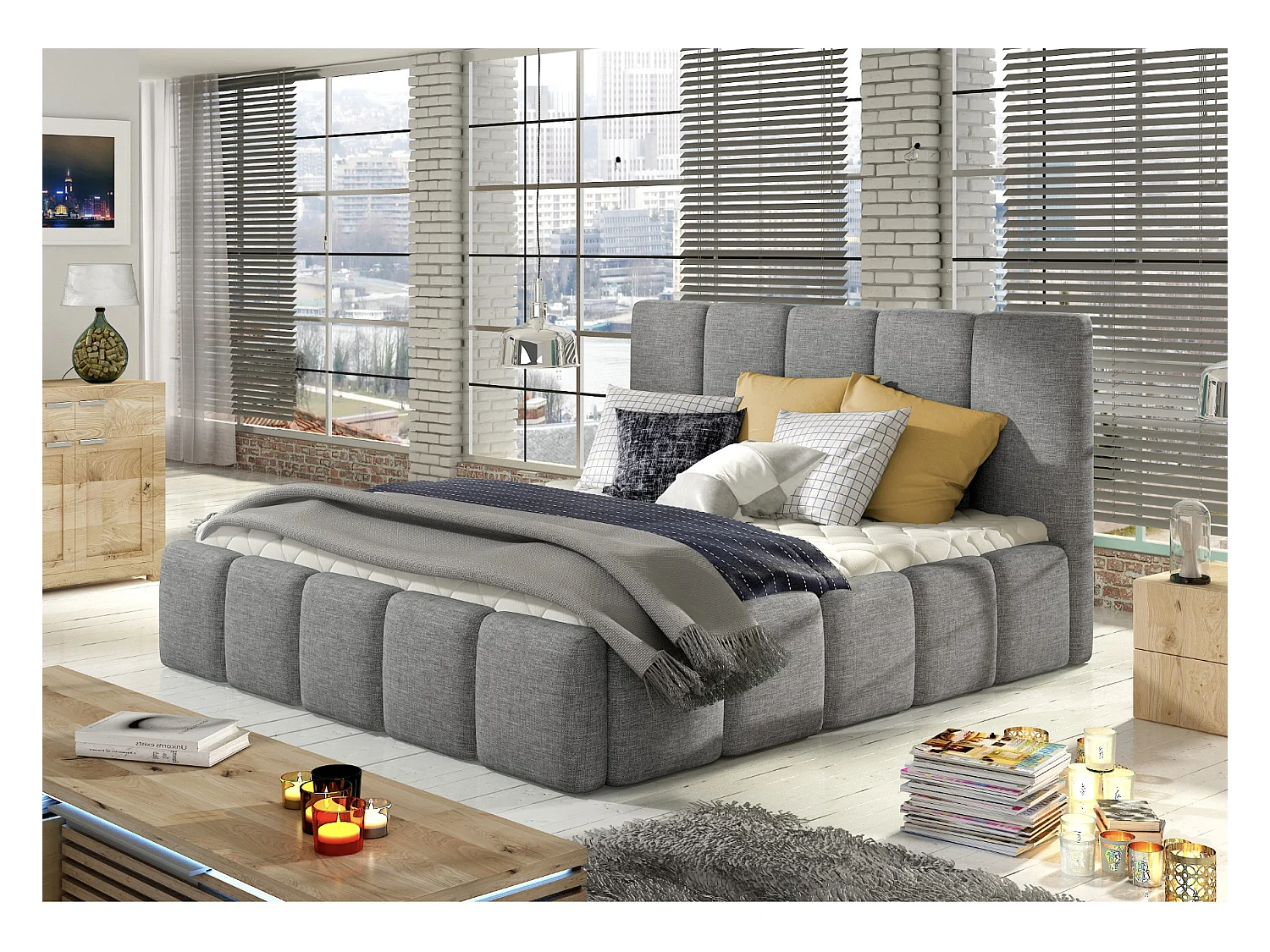 Letto Gorashi/160x200/Tessuto-Grigio