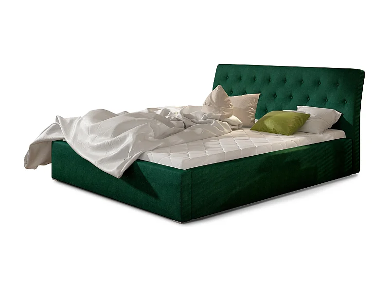 Venizia gewatteerd fluwelen bed-Kleur Spinazie groen-Slapen 140x200cm-Versie met boxspring