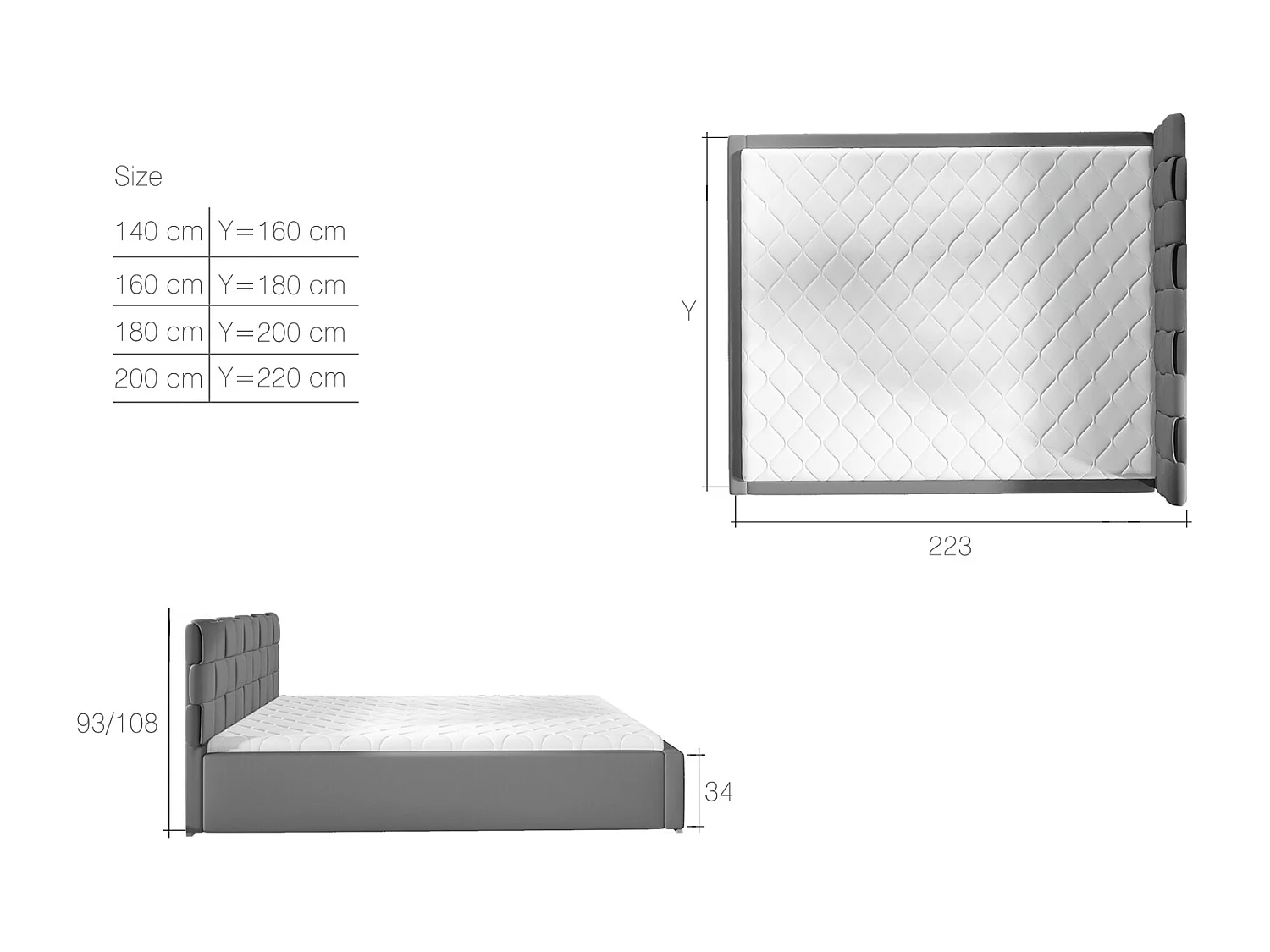 Lit avec coffre de rangement 160x200 capitonné simili cuir noir Kandy