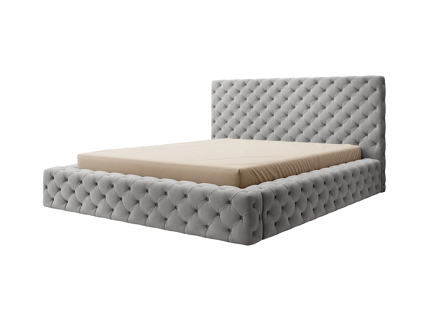Prince prestige opbergbed – Elegantie van gewatteerd fluweel-Kleur Lichtgrijs-Slapen 160x200cm
