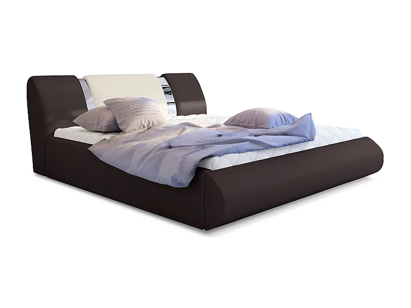 Lit coffre 180x200 simili marron-beige et métal chromé Flavien