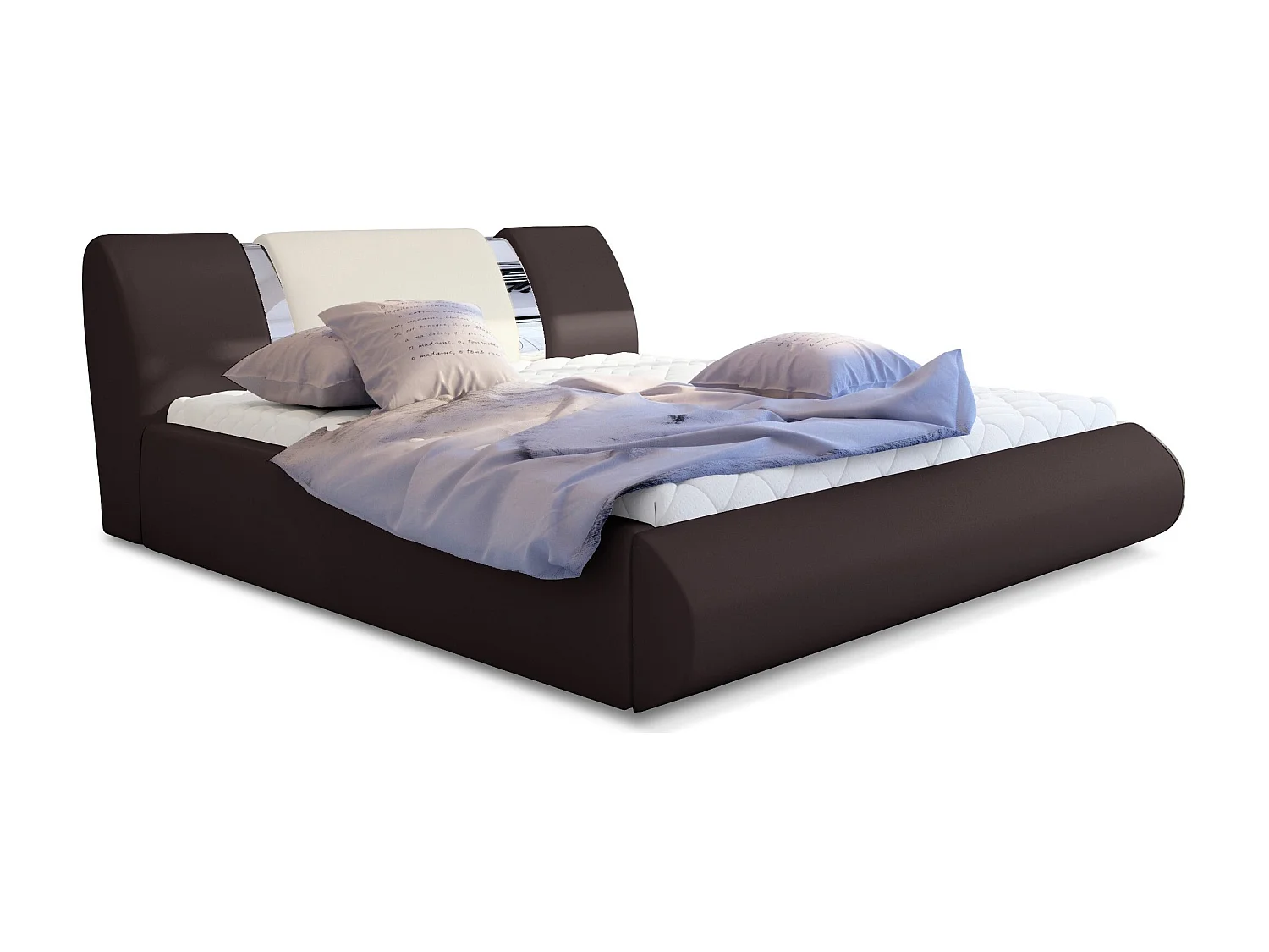 Lit coffre 180x200 simili marron-beige et métal chromé Flavien