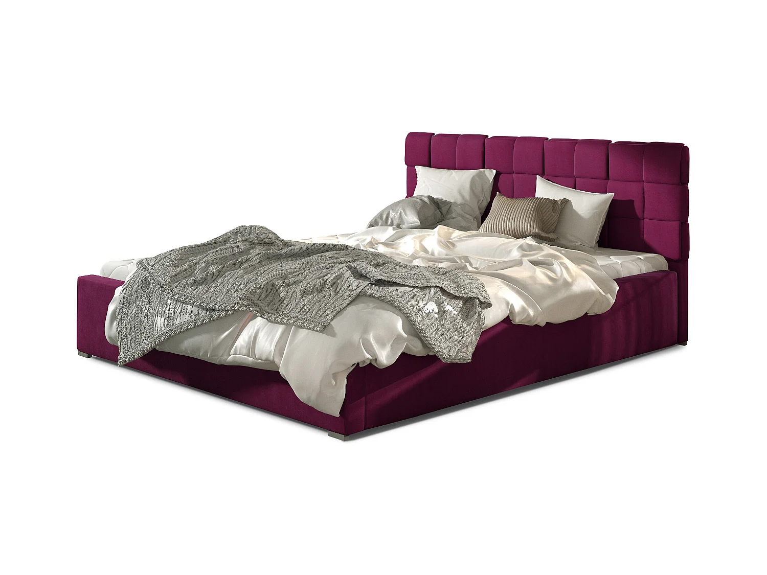Lit avec coffre de rangement 140x200 capitonné velours bordeaux Kandy