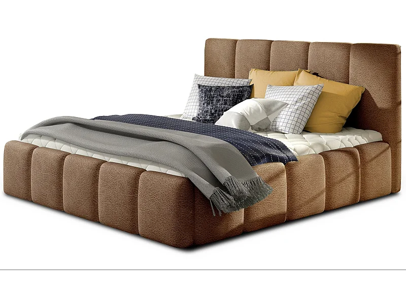 Lit adulte Vika – Velours capitonné-Marron clair-140x200