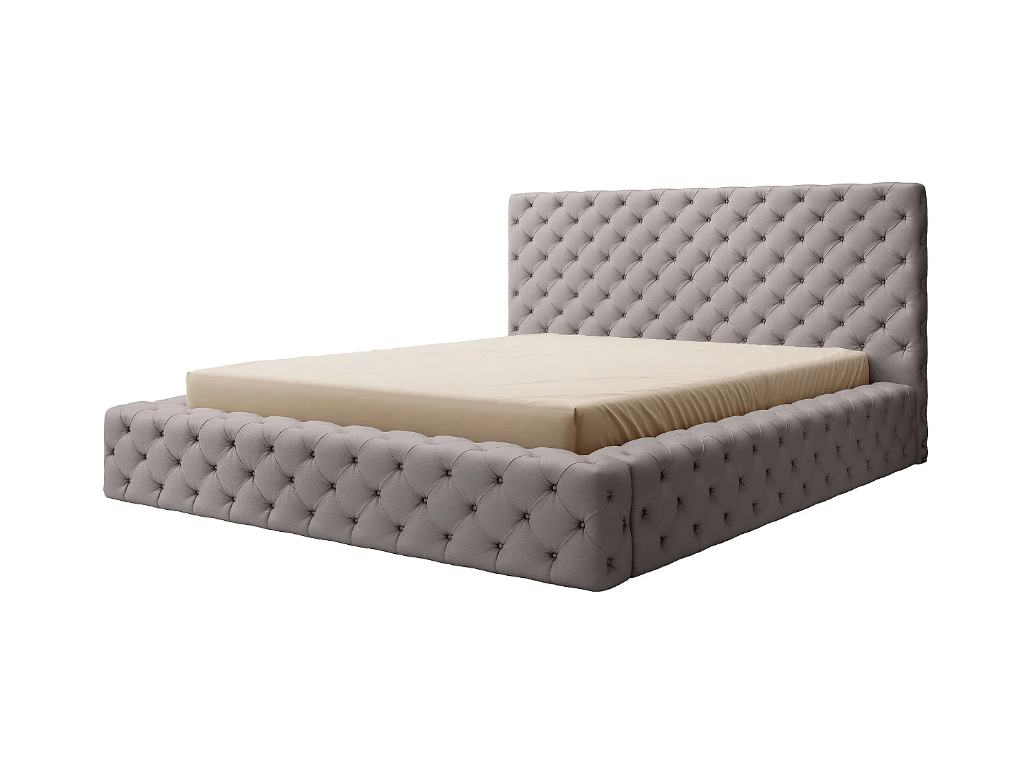 Lit design avec tête de lit et coffre capitonné simili cuir gris Prince - 3 tailles-180x200