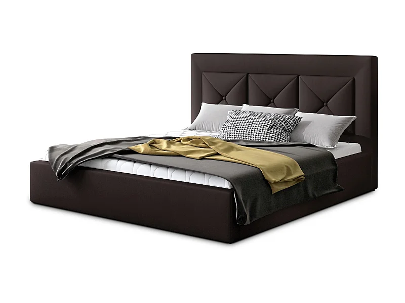 Lit double rembourré en simili cuir Clarin-Couleur Marron-160x200-Version avec sommier