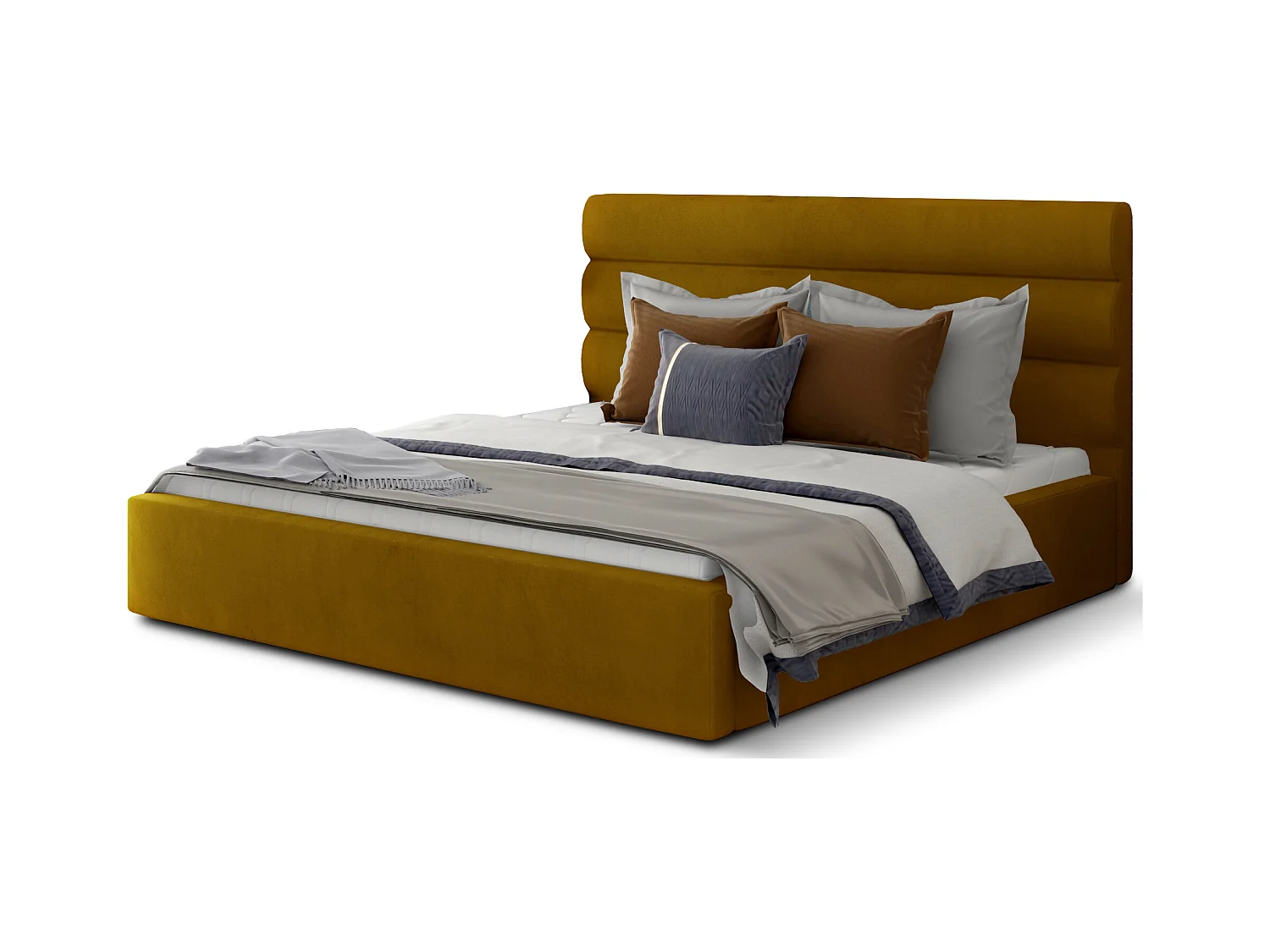 Lit design velours jaune avec coffre de rangement Klarina-180x200