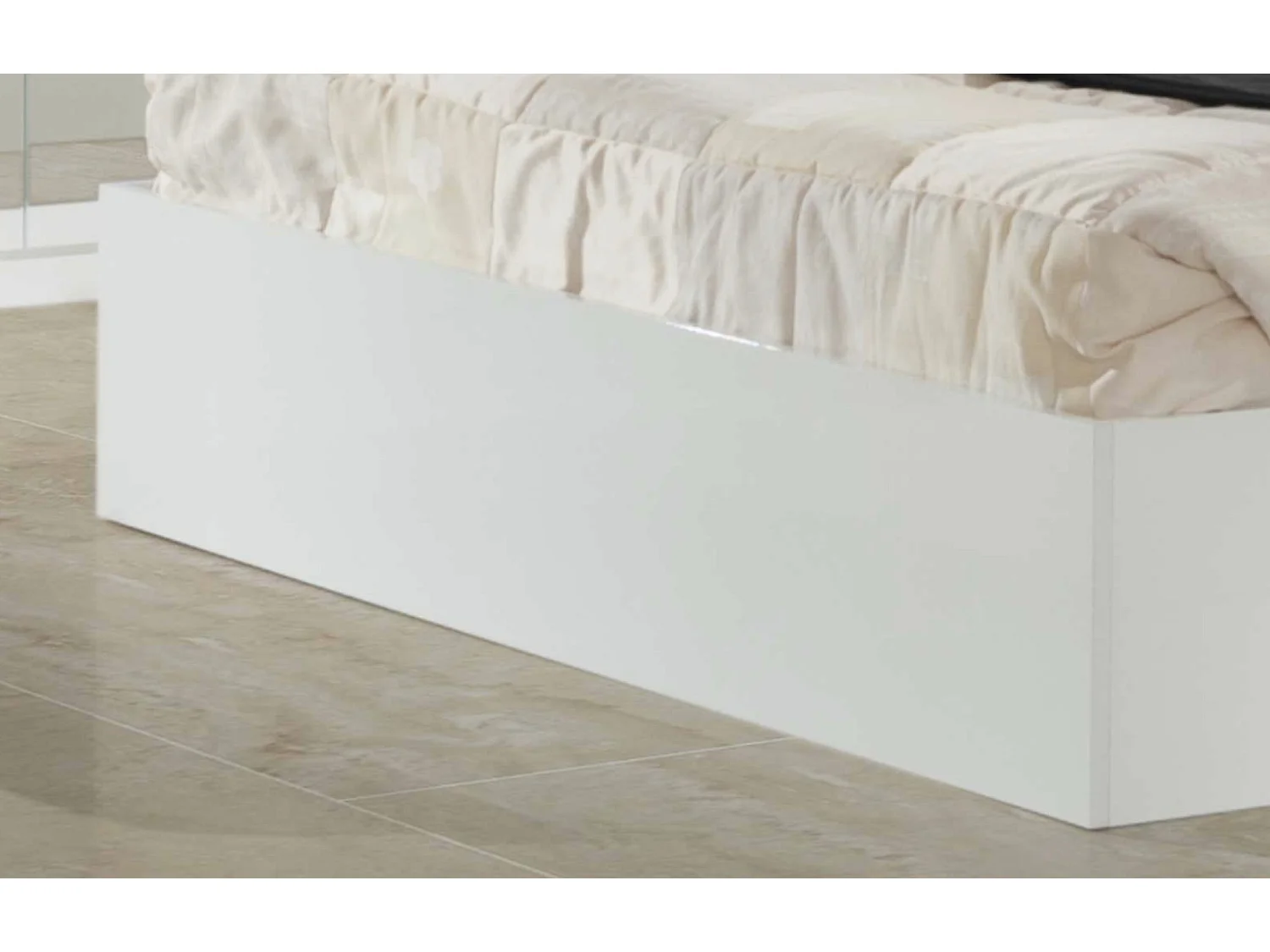 Lit coffre bois blanc laqué et tête de lit blanche laquée avec led Mona-Couchage 160x200 cm