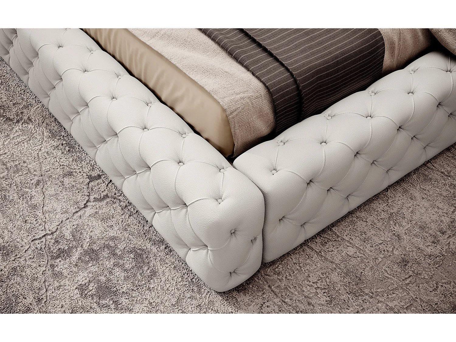 Lit design avec tête de lit et coffre capitonné simili cuir blanc Prince - 3 tailles-160x200