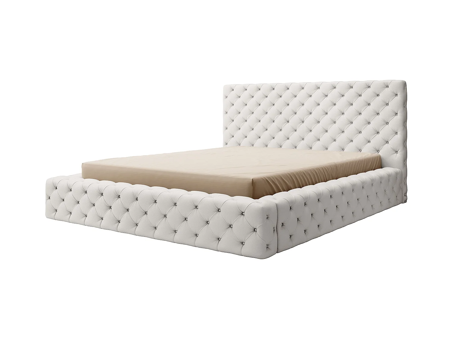 Lit design avec tête de lit et coffre capitonné simili cuir blanc Prince - 3 tailles-160x200