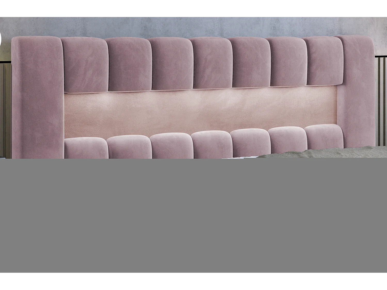 Lit design avec coffre tapissé velours Luto-Couleur Rose poudré-180x200