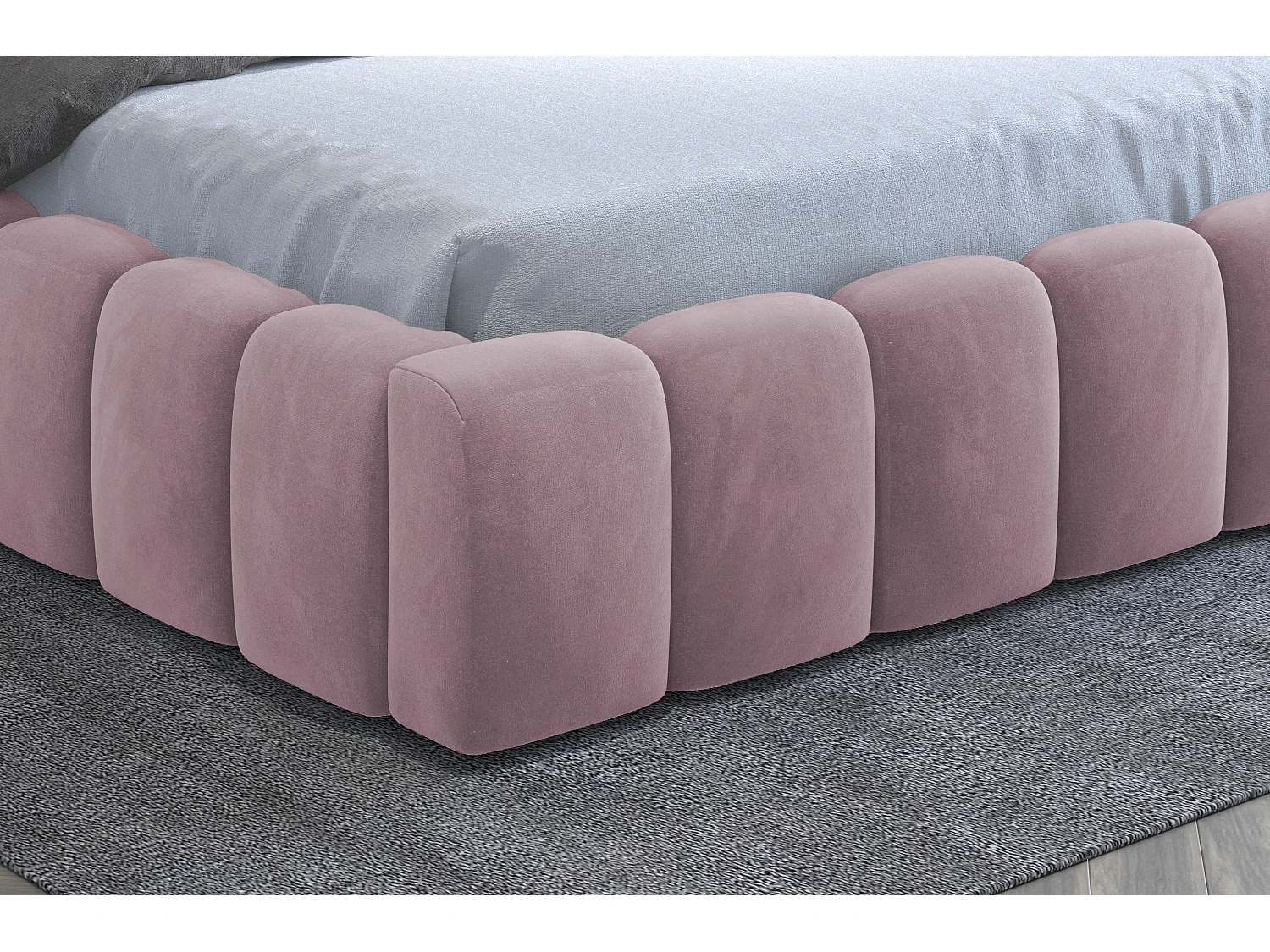 Lit design avec coffre tapissé velours Luto-Couleur Rose poudré-180x200