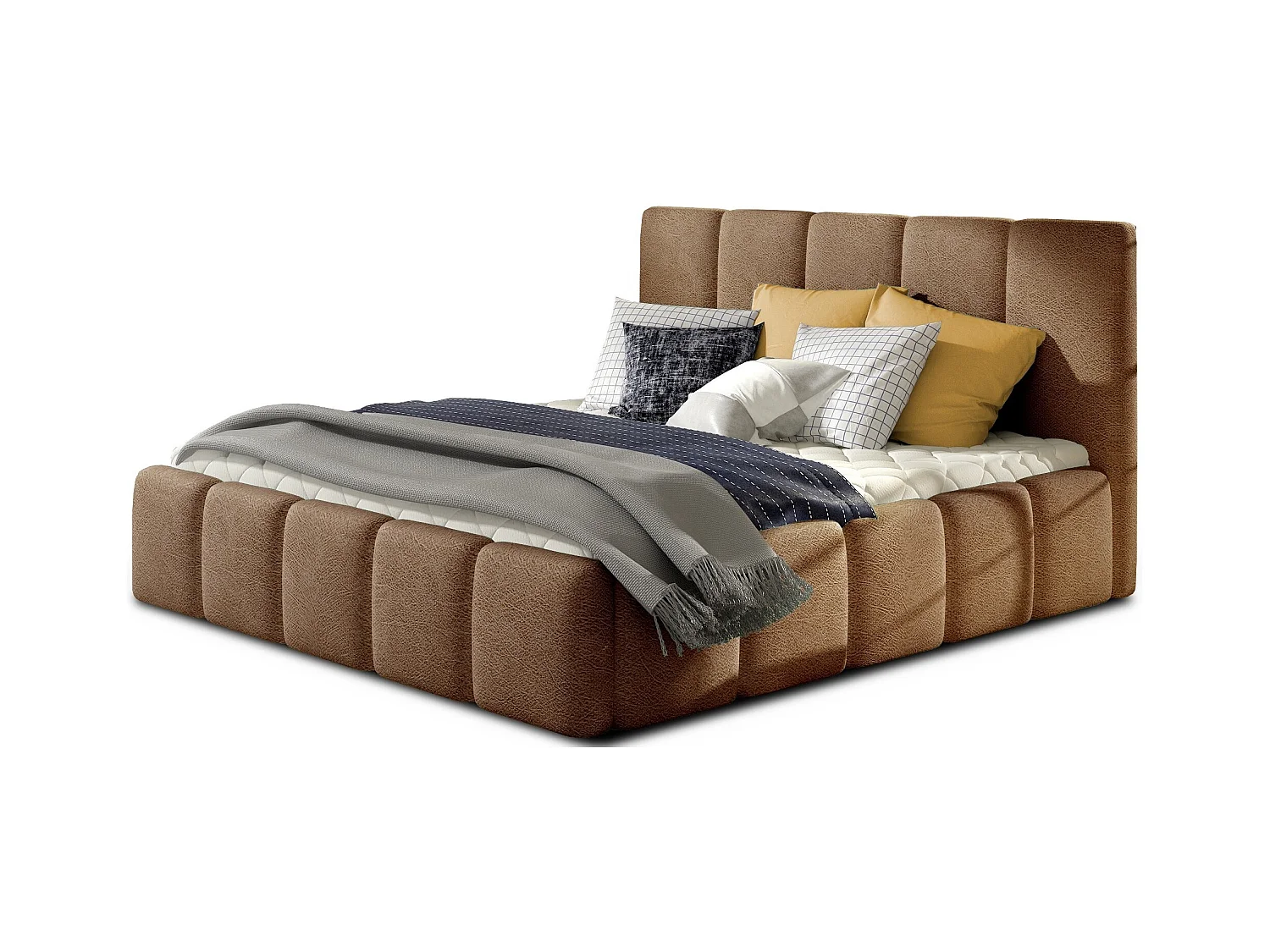 Lit moderne capitonné velours Vika-Couleur Rose balais-180x200-Version avec sommier