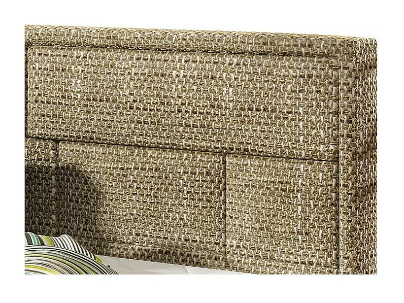 Lit avec coffre tissu beige chiné tête de lit capitonnée Lenzo - 4 tailles-200x200