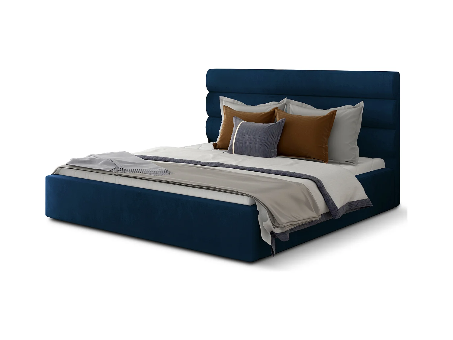 Lit design velours bleu nuit avec coffre de rangement Klarina - 4 tailles-180x200