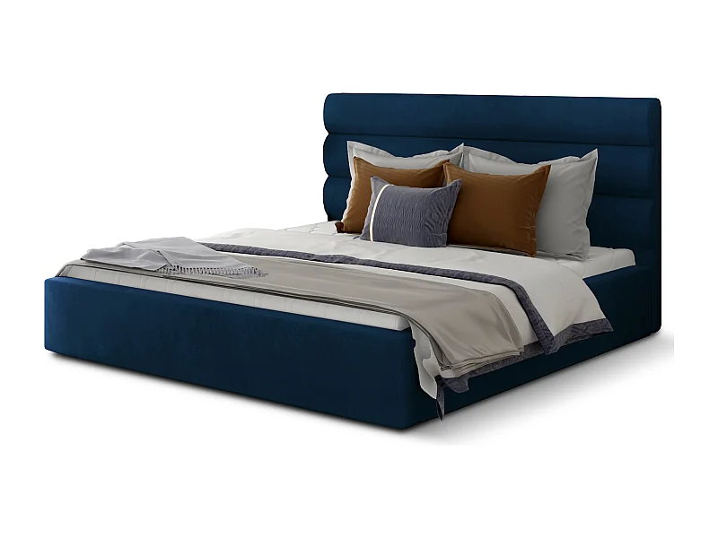 Lit design velours bleu nuit avec coffre de rangement Klarina - 4 tailles-180x200