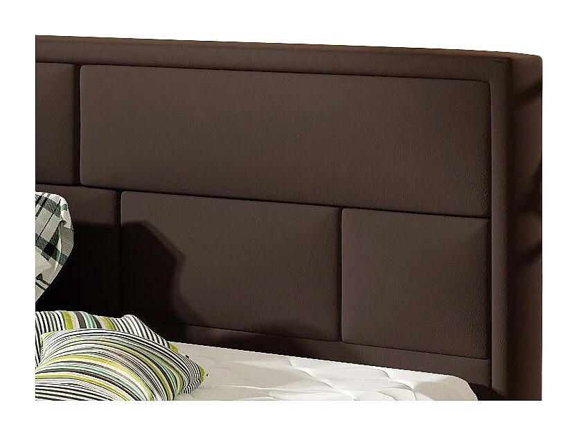 Lit avec coffre simili cuir marron tête de lit capitonnée Lenzo - 4 tailles-180x200