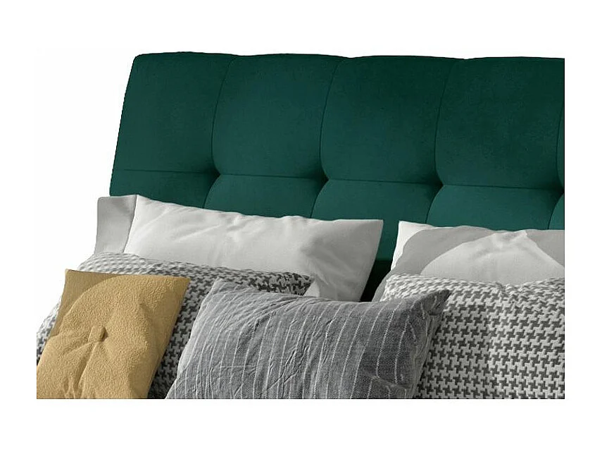 Lit capitonné avec rangement velours vert foncé Klein - 4 tailles-140x200