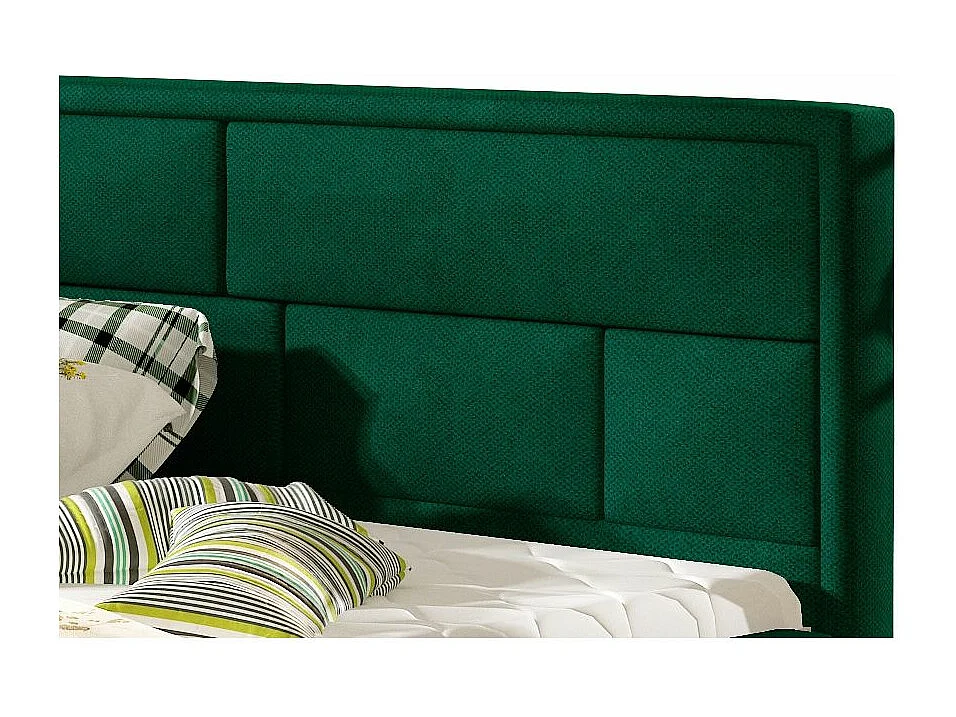 Lit avec coffre velours vert tête de lit capitonnée Lenzo - 4 tailles-160x200