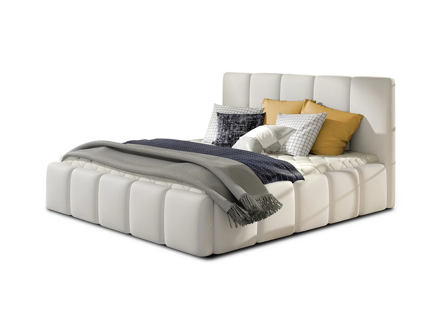 Lit moderne capitonné cuir synthétique Vika-Couleur Blanc-160x200