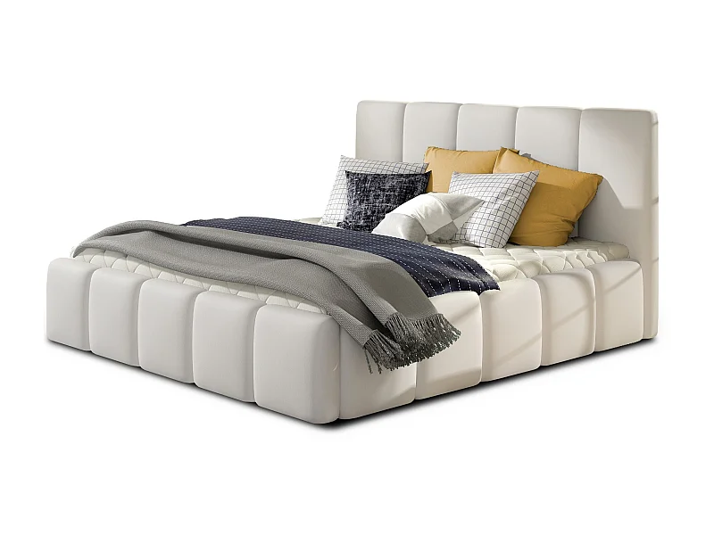 Vika modern gestoffeerd kunstleer bed-Kleur Wit-Slapen 160x200cm-Versie zonder boxspring