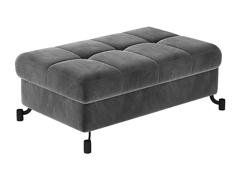 Pouf velours matelassé gris foncé avec coffre de rangement Lory 100cm