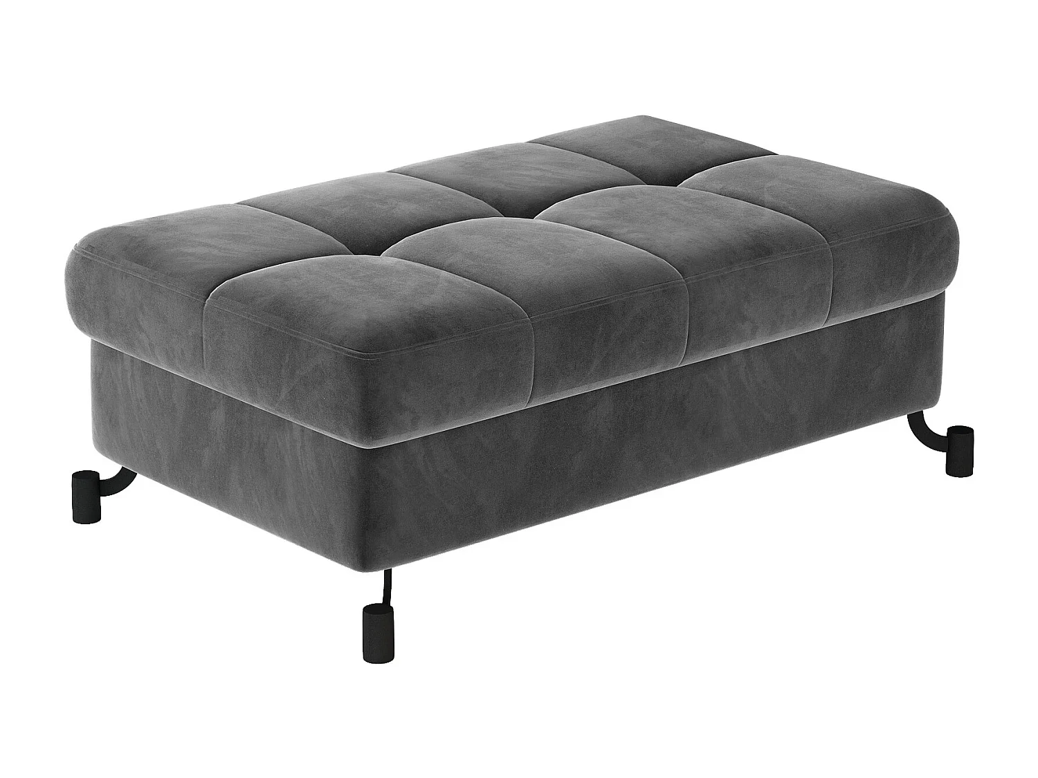 Pouf velours matelassé gris foncé avec coffre de rangement Lory 100cm