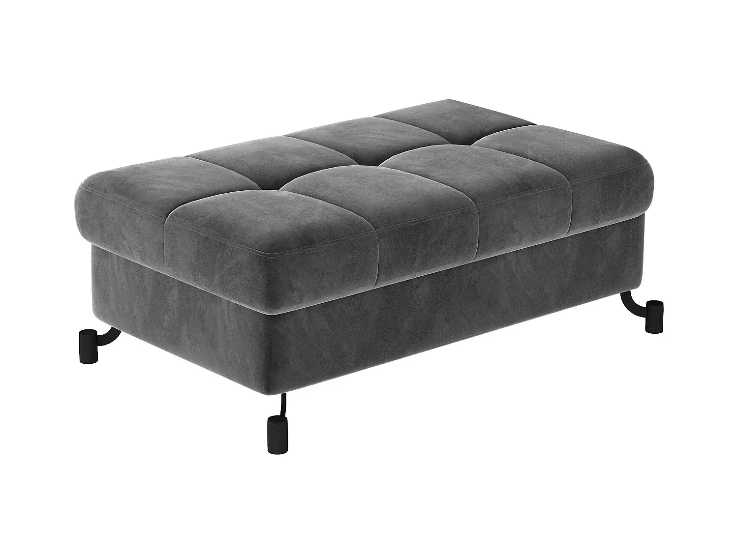 Pouf velours matelassé gris foncé avec coffre de rangement Lory 100cm