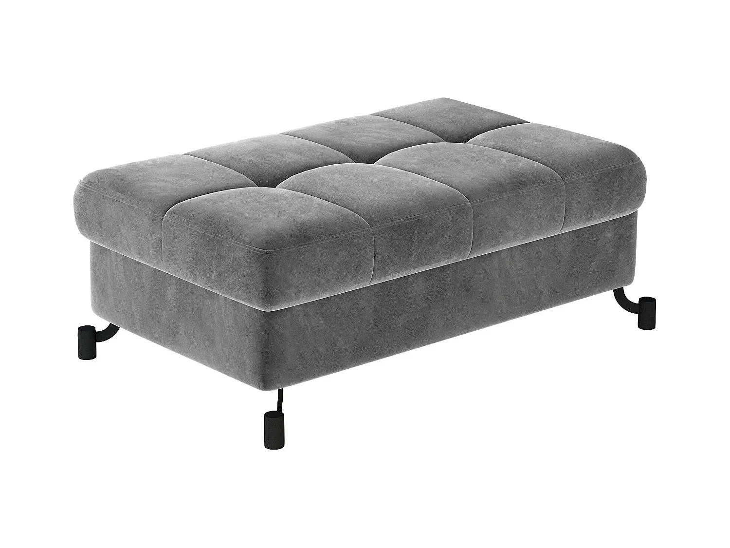 Pouf velours matelassé gris avec coffre de rangement Lory 100cm