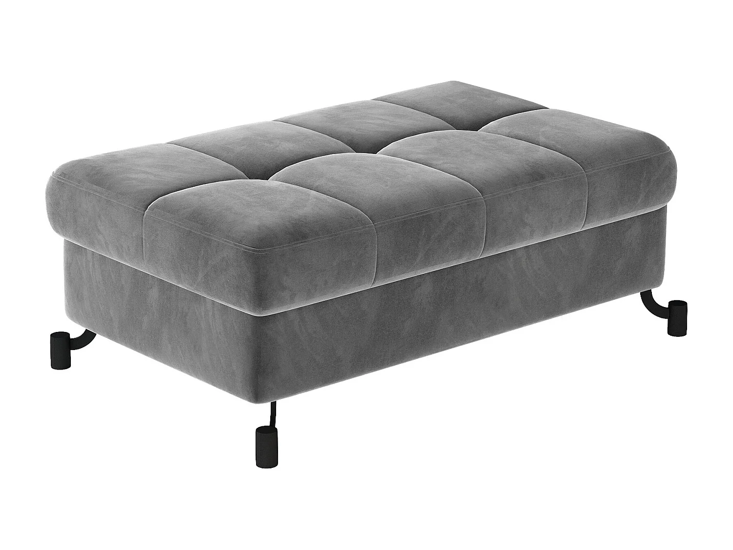 Pouf velours matelassé gris avec coffre de rangement Lory 100cm