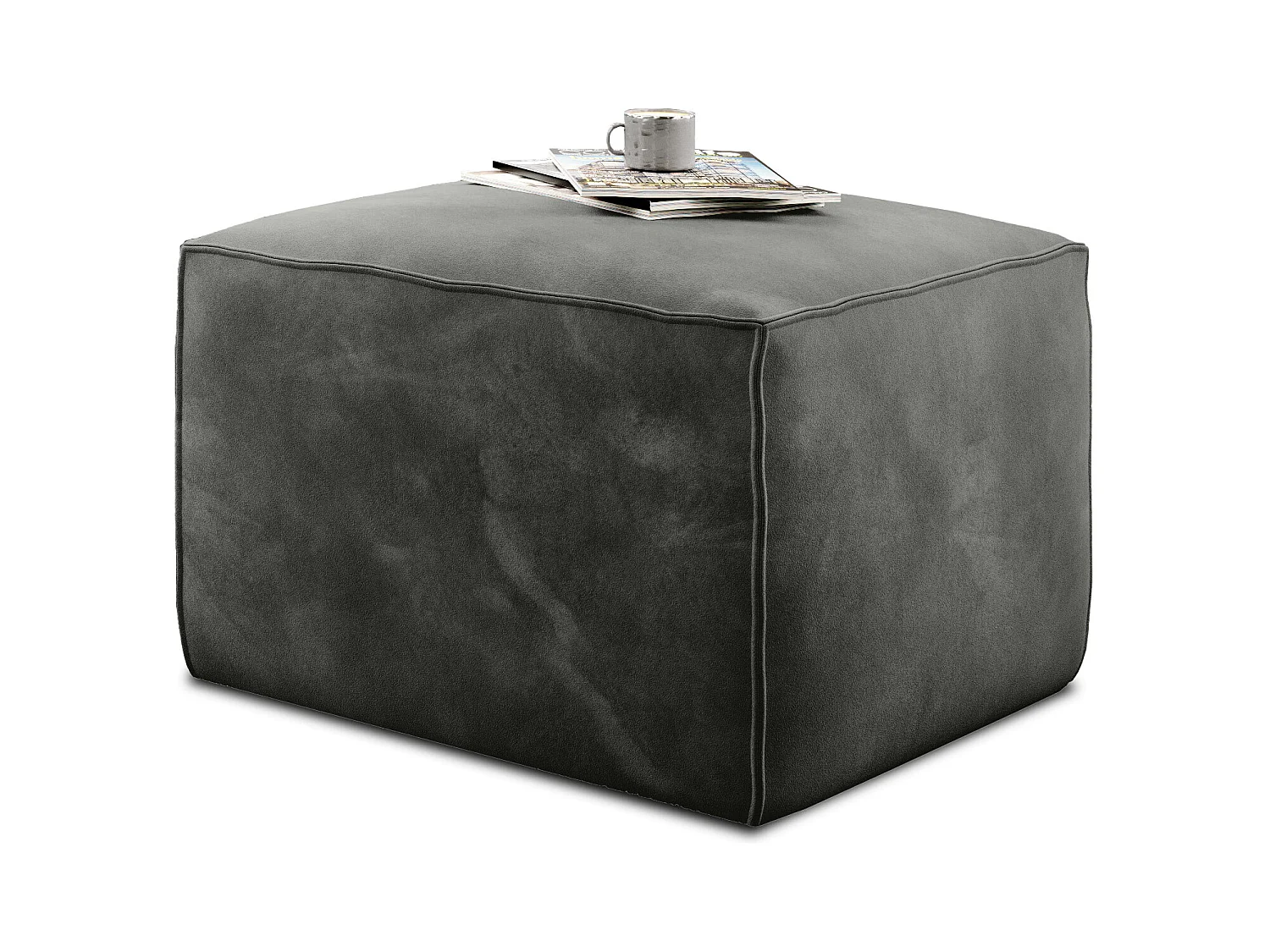 Pouf de salon en velours WILACE – Élégant et confortable-Gris taupe