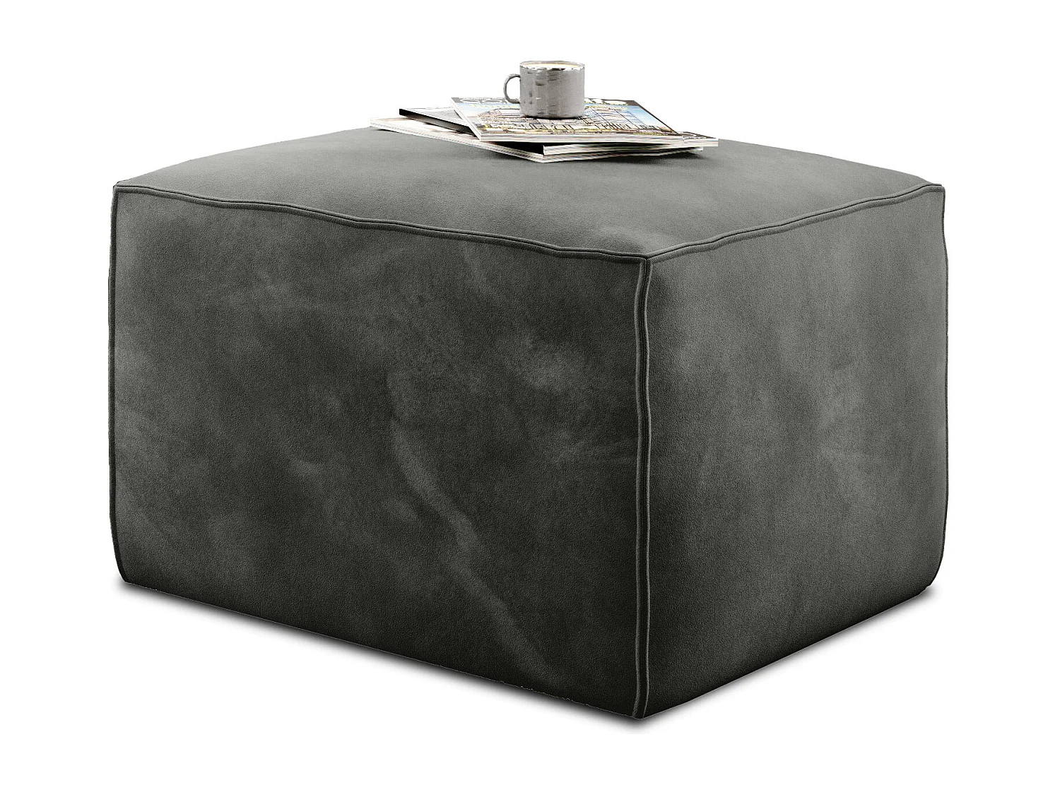 Pouf de salon en velours WILACE – Élégant et confortable-Gris taupe