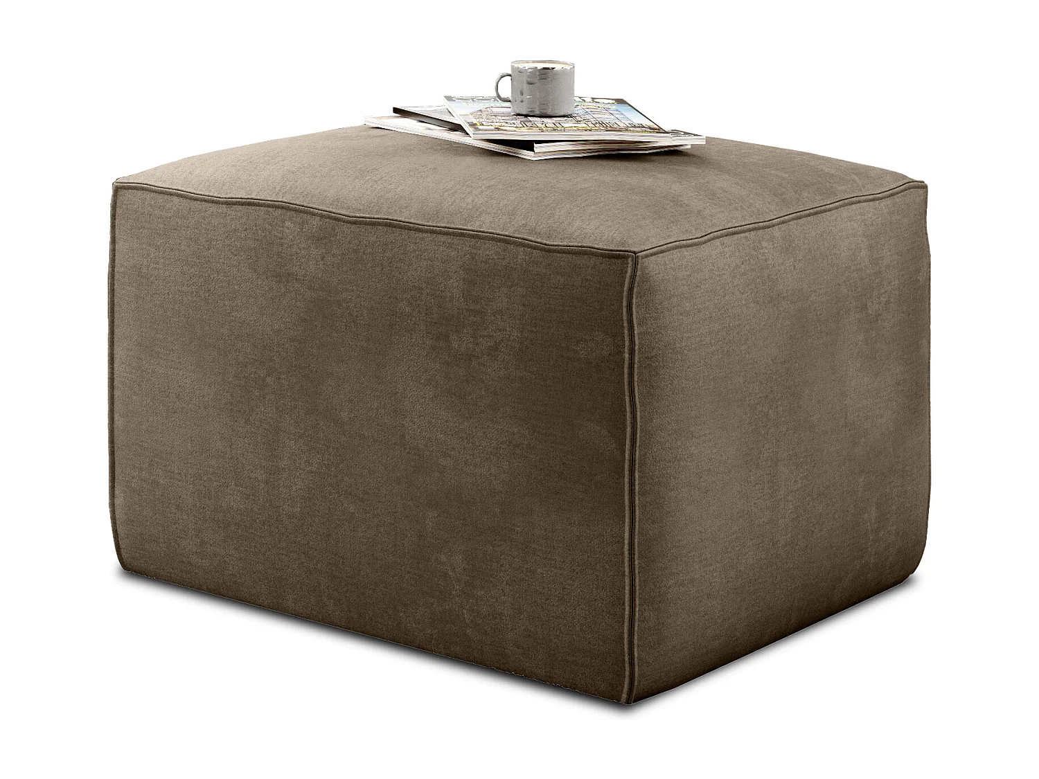 Pouf de salon en velours WILACE – Élégant et confortable-Gris taupe