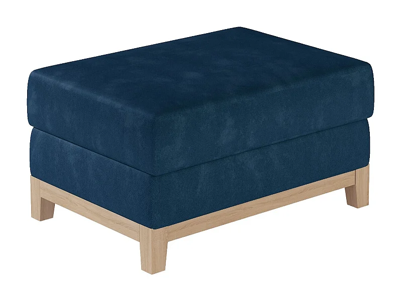 Pouf velours bleu foncé et pieds en bois de hêtre Saline 100cm