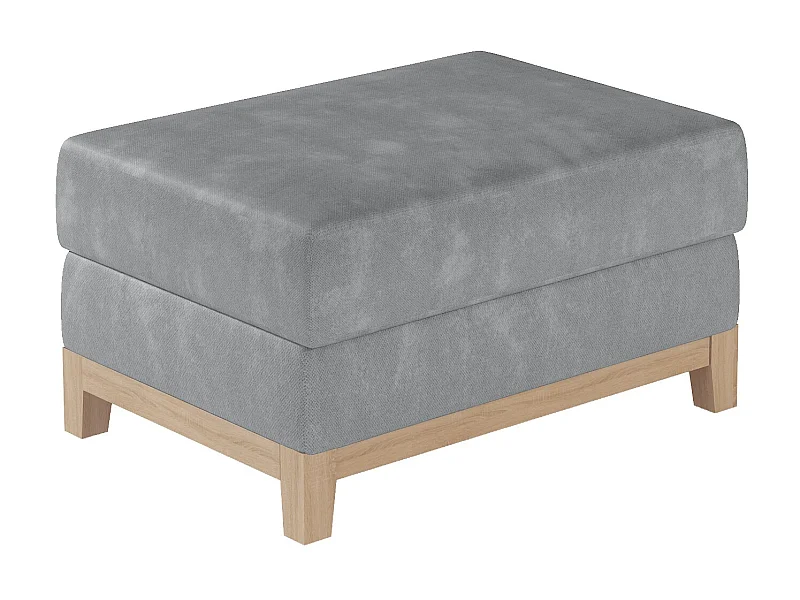 Pouf velours gris et pieds en bois de hêtre Saline 100cm