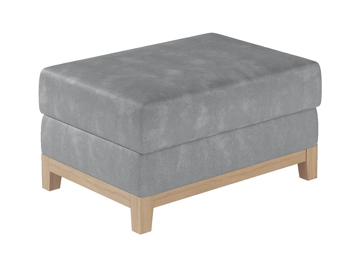 Pouf velours gris et pieds en bois de hêtre Saline 100cm