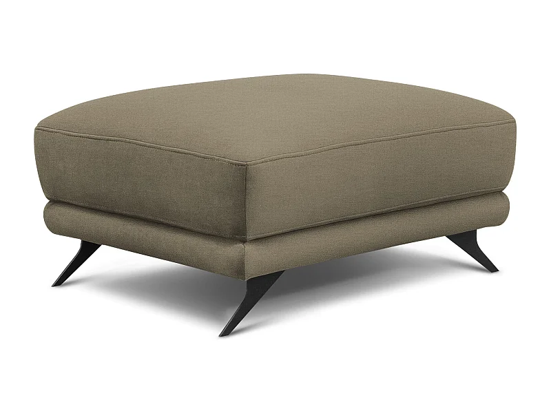 Zachte donkerbeige stoffen poef en zwart metalen poten Zora 82 cm