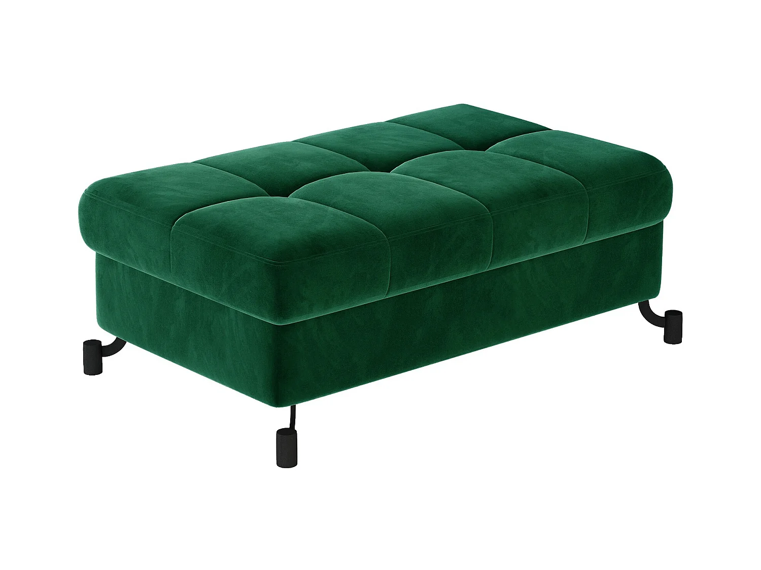 Pouf velours matelassé vert bouteille avec coffre de rangement Lory 100cm