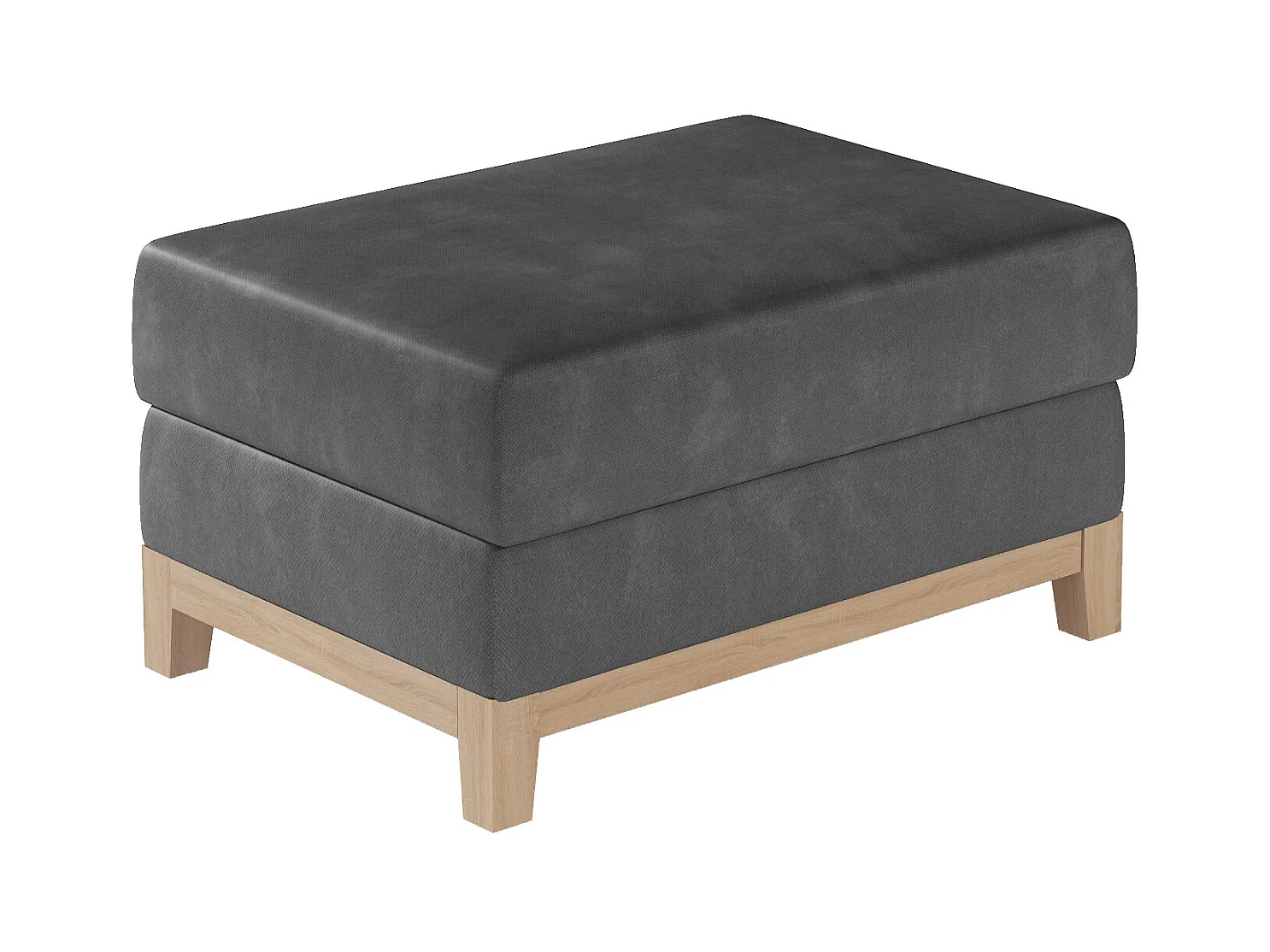 Pouf velours gris foncé et pieds en bois de hêtre Saline 100cm