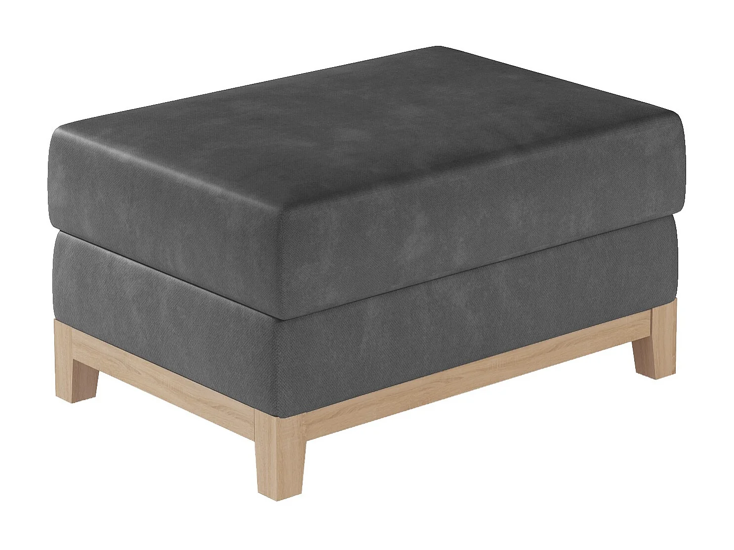 Pouf velours gris foncé et pieds en bois de hêtre Saline 100cm