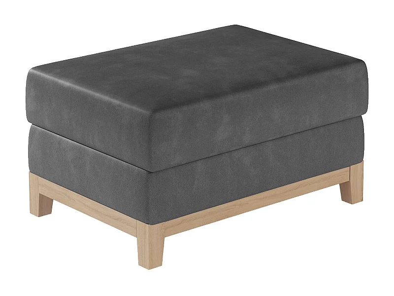 Pouf velours gris foncé et pieds en bois de hêtre Saline 100cm