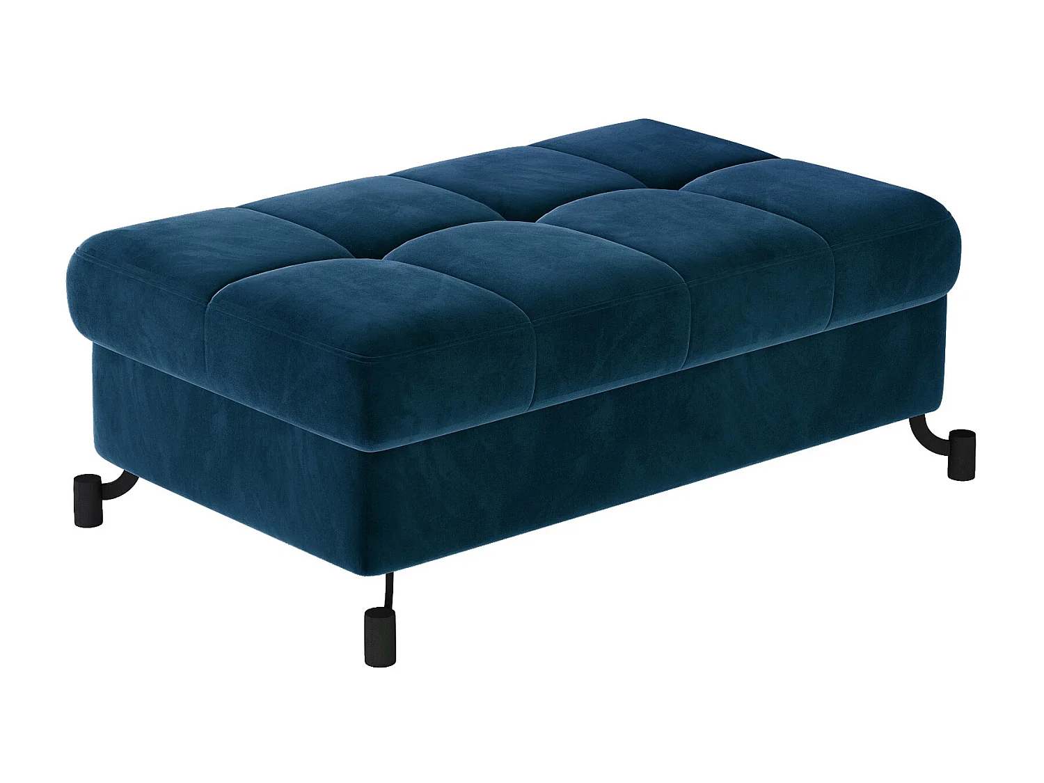 Pouf velours matelassé bleu avec coffre de rangement Lory 100cm