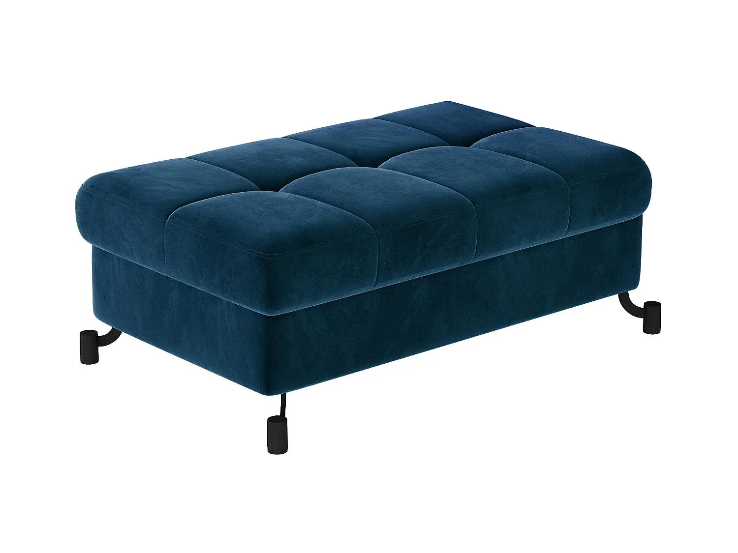 Pouf velours matelassé bleu avec coffre de rangement Lory 100cm