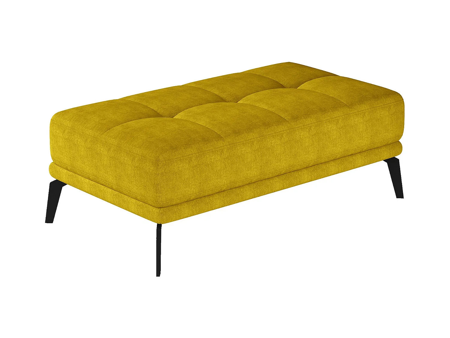 Pouf moderne tissu capitonné et pieds métal noir TORPILLE-Jaune moutarde
