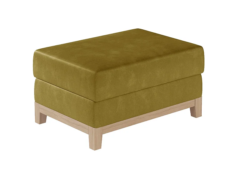 Pouf velours moutarde et pieds en bois de hêtre Saline 100cm