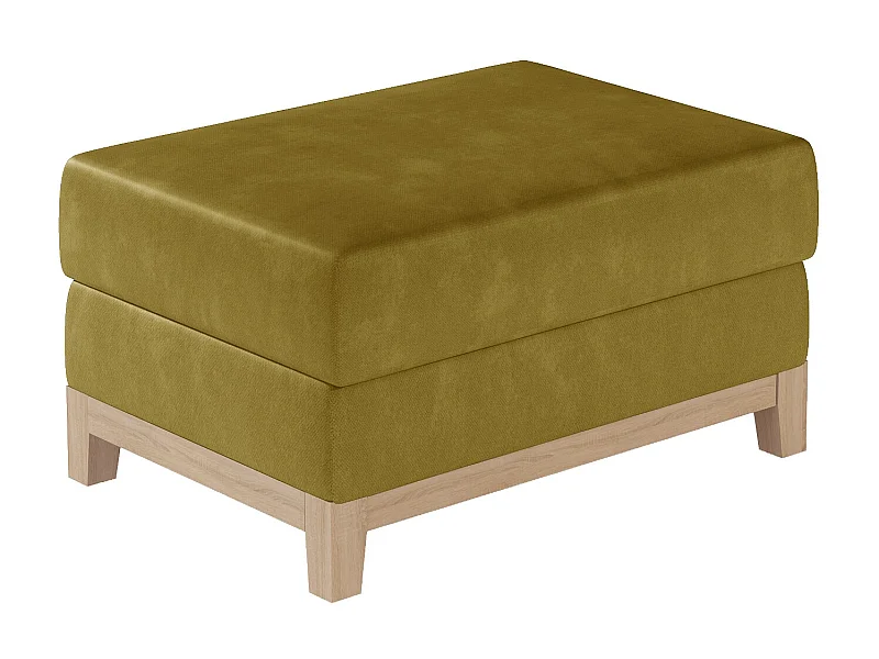 Pouf velours moutarde et pieds en bois de hêtre Saline 100cm